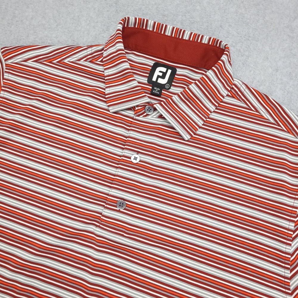 FootJoy Polo Golf Shirt Men's L Burgundy Striped‎ Pique Polyester  Logo